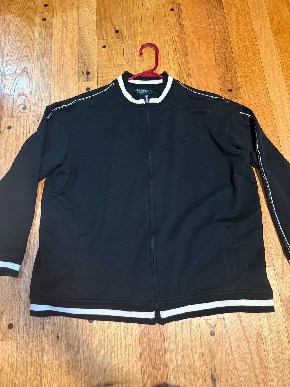 NWOT Lauren Ralph Lauren Track Jacket Women 1X Black Full Zip Plus Size